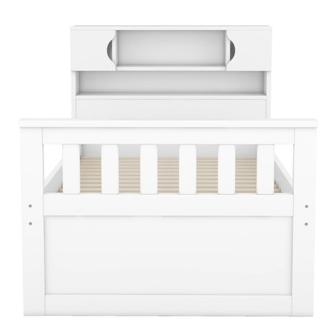 Captain Platform Bed Frame With Storage Bookcases, Shelves, And 4 Drawers