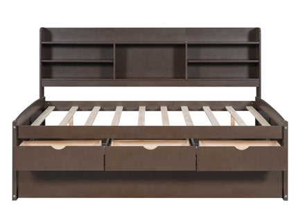 Captain Bed With Built In Bookshelves, 3 Storage Drawers, And Trundle
