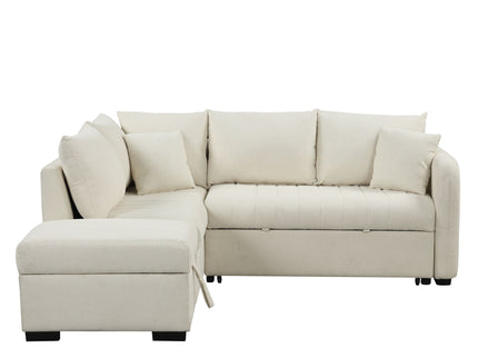 L-Shaped Sectional Pull Out Sofa Bed Sleeper Sofa With Two USB Ports, Two Power Sockets And A Movable Storage Ottoman