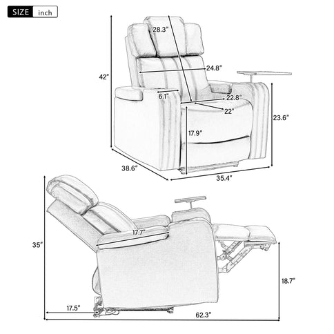 Power Recliner Theater Chair With Cooling Cup Holder, tooth Speaker, LED Lights, USB Ports
