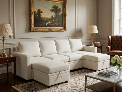 Extra Wide U - Shape Convertible Sleeper Sofa Bed With Dual Storage Ottoman
