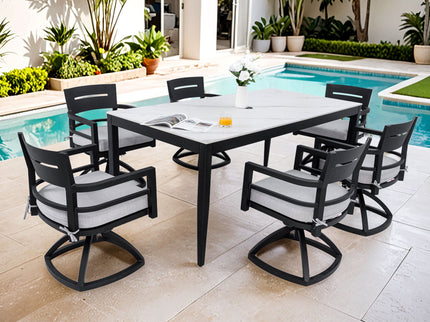 Modern Outdoor Patio Dining Set With Table And Chairs With Sunbrella Cushions