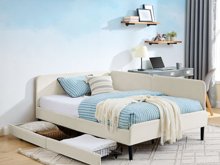 Upholstered Platform Bed Frame With 2 Storage Drawers And Adjustable Sofa Bed