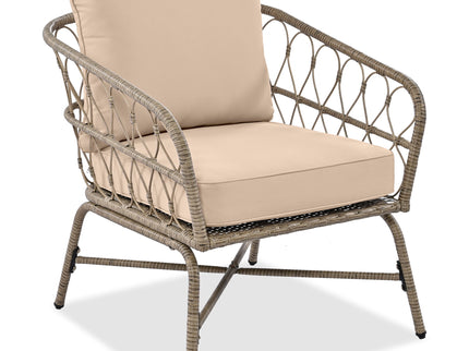 Bohemia-Inspired 4 Person Outdoor Seating Group With Removable Cushions, Conversation Patio Set With Wood Tabletop - Beige