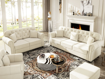 Upholstered Sofa Set With Nailhead Trim And Rolled Armrests, Includes Pillows