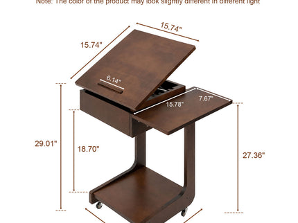 C - Shaped End Table, Rolling With 360° Adjustable & Foldable Desktop, Couch Table With Laptop Stand For Living Room - Walnut