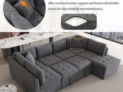 Oversized Sectional Sofa U-Shaped Sofa Couch Pull-Out Sofa Bed With Two Throw Pillows For Living Room
