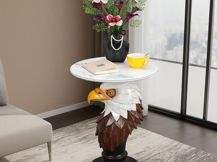 Eagle Head Accent Table, Animal Statue End Tables For Living Room - Brown / Antique White