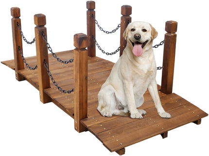 Wooden Arc Footbridge With Chain Railings For Backyard Creek Stained 5 Ft - Brown