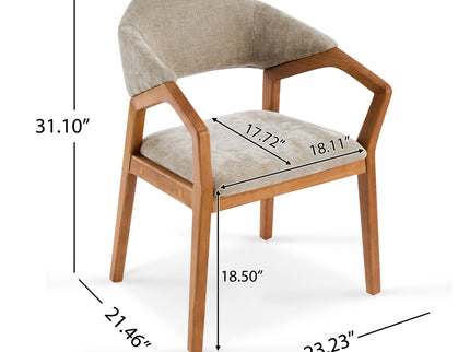 Indoor Upholstered Dining Chair (Set of 2) With Sturdy Frame And Ergonomic Curved Backrest - Oatmeal / Teak