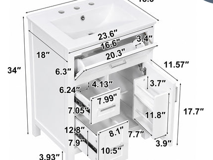 Modern Bathroom Vanity With Sink, Flip Drawer & 2 Drawers, Soft Close Hinges, Adjustable Shelf