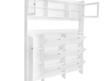On Trend Multifunctional Tipping Bucket Shoe Cabinet With Storage Shelf & 6 Flip Drawers