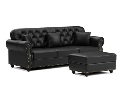 Upholstered Sofa With Nailhead Trim, Rolled Armrests With Ottoman