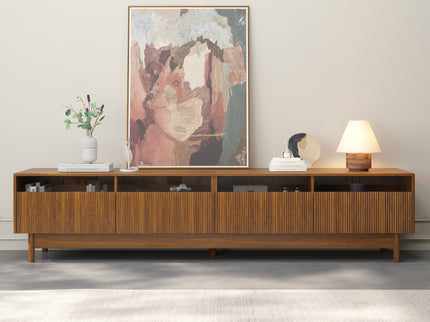 TV Stand, Entertainment Center With Fluted Drawers For Living Room - Walnut