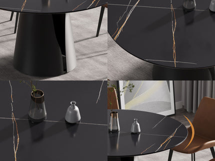 Modern Artificial Stone Round Carbon Steel Base Dining Table, Can Accommodate 6 People - Black