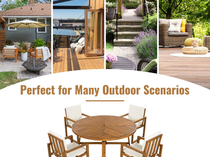 5 Piece Outdoor Patio Dining Set With 4 Armchairs And Table - Beige