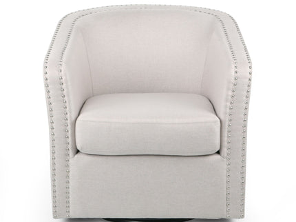 Modern Upholstered Swivel Club Chair With Nailhead Trim