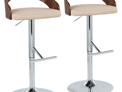 Grotto - Mid Century Modern Adjustable Height Barstool, Swivel With Straight T Footrest (Set of 2)