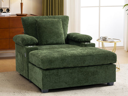 Modern Oversized Chair With Ottoman, Cupholders And USB Charging Ports
