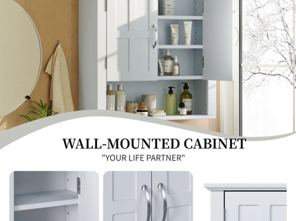 Multi Functional Wall Mounted Cabinet With Adjustable Shelves For Bathroom