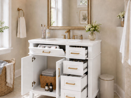 Modern Bathroom Vanity With Sink, Soft Close Doors, 4 Storage Drawers