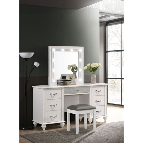 Charlotte - 7 Drawer Vanity Desk With LED Mirror - White