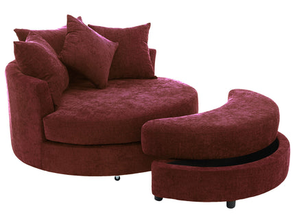360° Swivel Accent Barrel Chair With Storage Ottoman & 4 Pillows, Modern Leisure Chair Round Accent For Living Room