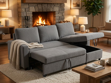 L - Shaped Convertible Sofa Bed With Storage Chaise