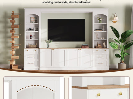 Arched Entertainment Center Wall Unit With Bookshelf, Retro Large TV Stand