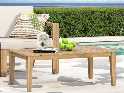 Outdoor Coffee Table With Slat Panel Top - Light Brown