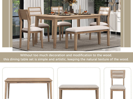6 Piece Dining Set, Upholstered Chairs And Bench