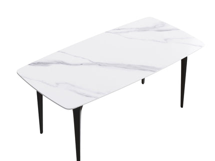70.87" Modern Artificial Stone Curved Black Metal Leg Dining Table, Can Accommodate 6-8 People - White / Black