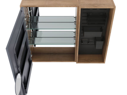 Wall Mounted Bathroom Mirror Cabinet & Adjustable Shelves - Imitative Oak