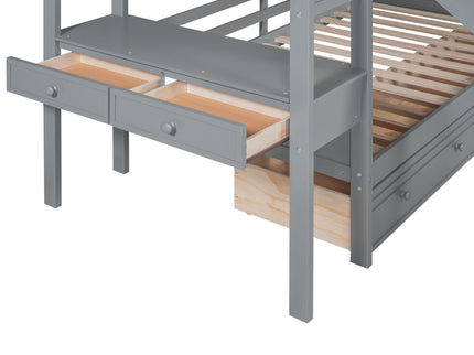 Bunk Bed With Storage Staircase, Slide, Desk, Drawers, And Shelves