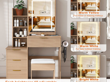 Modern Vanity Desk With 3 LED Lighting Modes, 4 Drawers