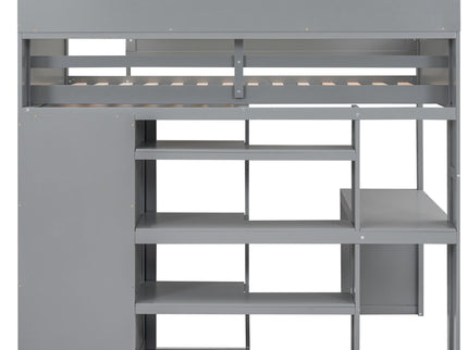 Loft Bed With Built In Desk, Storage Shelves, And Wardrobe