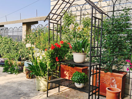 Garden Arch With Bench Turned Into Flower Stand Climbing Plants Support Outdoor - Black