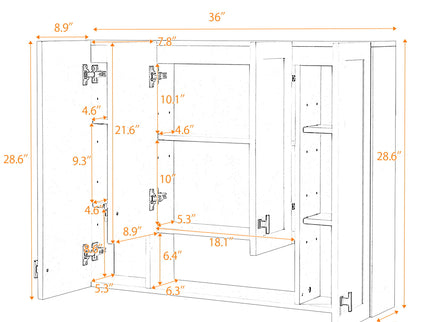 30" Bathroom Cabinet With 5 Adjustable Shelves, Wall Mounted Medicine Cabinet - White