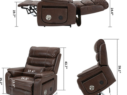 180 Degree Recliner Chair With Wireless Charging, Lumbar Support, And Dual Motor Lift - Brown