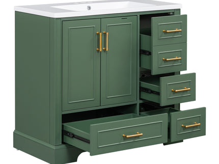 Traditional Bathroom Vanity With Resin Sink Combo Set, Bathroom Cabinet With Two Doors And Four Drawers