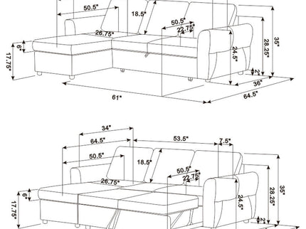 Kenna- Sleeper Sectional Sofa With Storage Ottoman