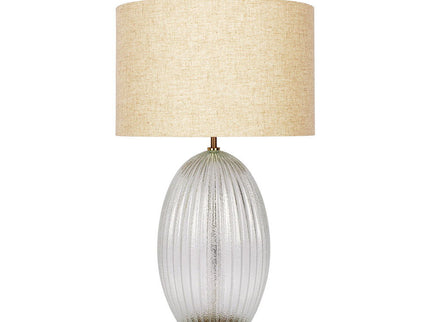 Aurora - Ribbed Lamp Base Clear Table Lamp Large Linen Shade - Beige / Clear / Gold