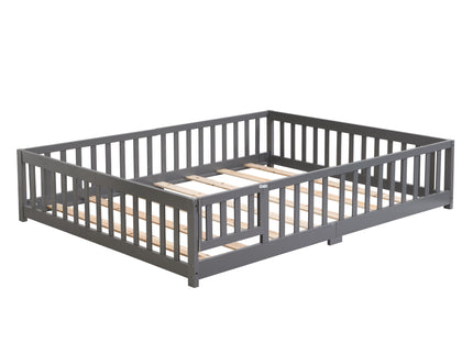 Solid Wood Floor Bed With Door And Fence For Children