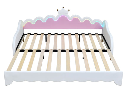 Extending Daybed With LED Lights, Modern Upholstered Princess Daybed With Crown Headboard