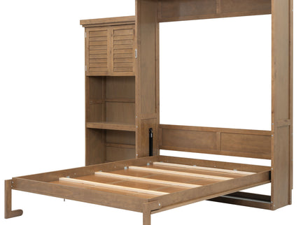 Queen Size Murphy Bed With Louvered Design And Multiple Storage Shelves - Wood