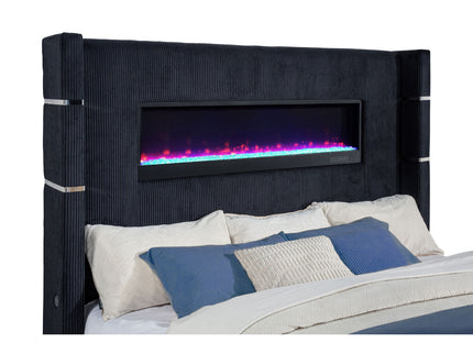 Judah - Eastern King Wingback TV Bed With Motorized Lift And Flame Visualizer - Black