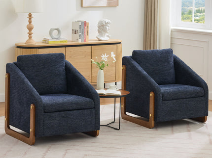 Modern Upholstered Armchair With Wooden Side Frame
