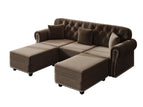 Dark Brown / 3 Pc. 3 Seater Sofa, 2 Ottomans