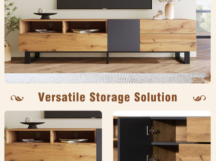 TV Stand For 80'' TV With Double Storage Space, Media Console Table With Drop Down Door