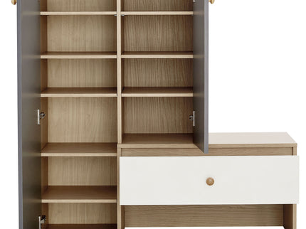 Modern Multi Functional Shoe Storage Bench & Cabinets With Adjustable Shelves - Gray / Natural Wood / White